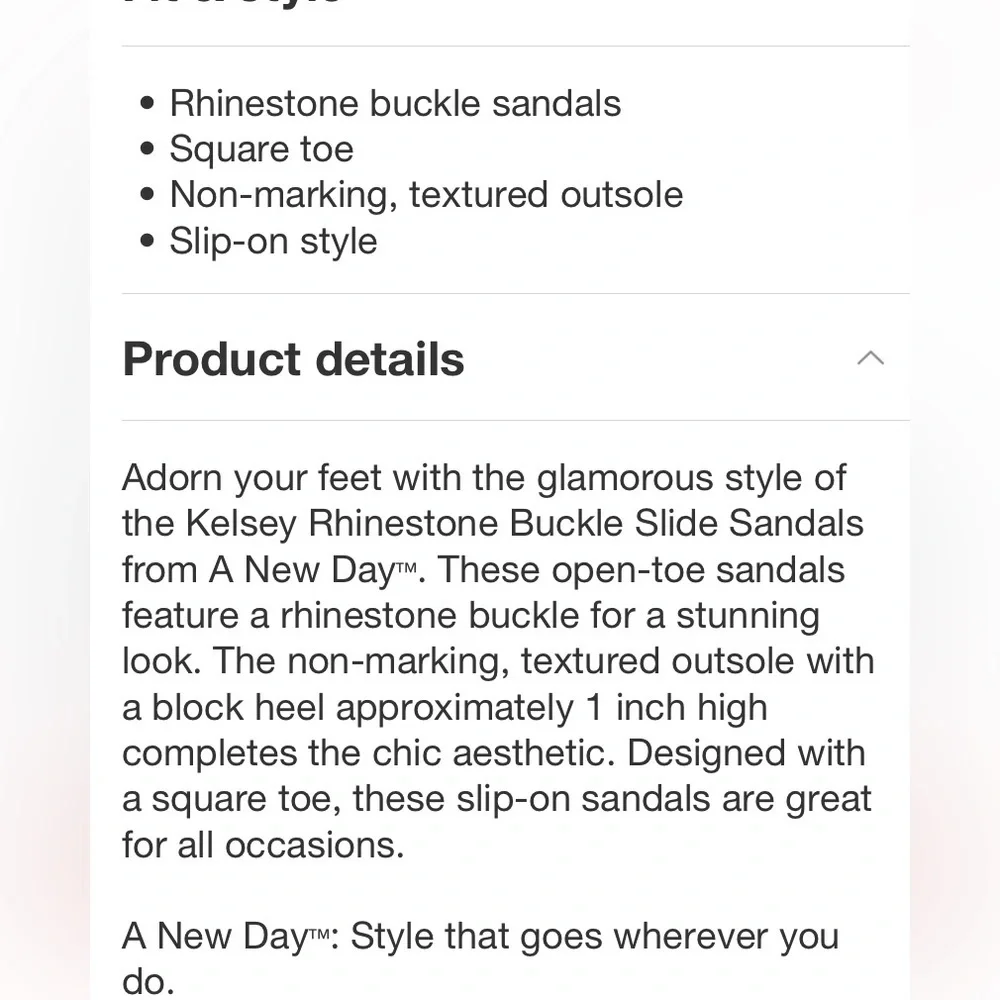 Kelsey Rhinestone Buckle Slide Sandals A New Day Tan Square Toe, Block Heel - Picture 9 of 9